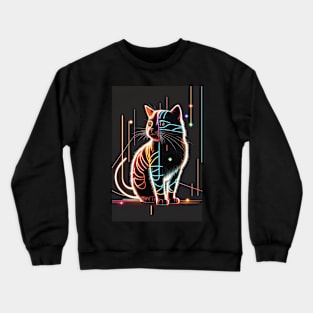 Cool Cat Portrait Neon Art Style Crewneck Sweatshirt